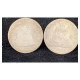 1876, 1977-S Silver Seated Liberty (2) Quarters