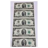Currency (5) Consecutive #ï¿½s 1976 $2 Federal