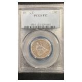 1877-CC PCGS F 12 Silver Seated Liberty Quarter