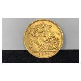 GOLD 1908 Great Britain 1/2 Sovereign Gold Coin,