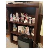 Wooden Shelf with Religious Figurines and Magnavox
