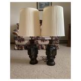 2 Mid-Century Brass and Ceramic Table Lamps