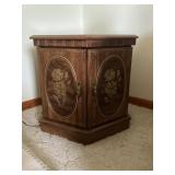 Hexagonal Wood Cabinet With Floral Relief Doors