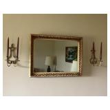 Gilt Mirror and Pair of Brass Wall Sconces