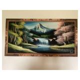 Framed Landscape Paintings and Assorted Linens