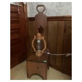 Wooden Chair Stand With Lantern Motif and Storage