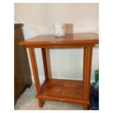 Wood Side Table with Geometric Inlay