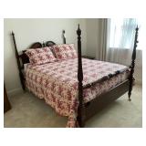 Four-Poster Wood Bed Frame With Brass Accents