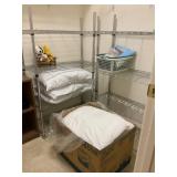 Metal Storage Shelving Units and Wooden Bookshelf