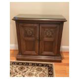 28ï¿½x29ï¿½x13ï¿½ Wood Cabinet with Glass Top and Carved