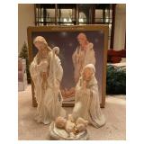Jade Porcelain Nativity Figurines Set with Gold Ac
