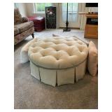 Tufted Round Ottoman With Skirted Base and Cushion