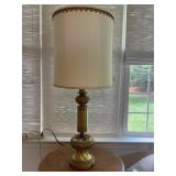 Brass Table Lamp with Ornate Detailing and Shade