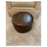Round Brown Faux Leather Ottoman
