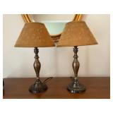 2-19ï¿½ Brass Table Lamps with Embroidered Shades