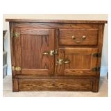 Oak Icebox-Style Cabinet With Brass Hardware