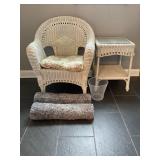 White Wicker Chair, Side Table, and Accessories