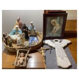 Religious Figurines, Plaques, and Books Lot
