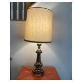 Brass Table Lamp with Cylindrical Fabric Shade