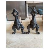 ANTIQUE 17ï¿½Cast Iron Andiron Ornate Design