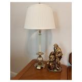 Brass Table Lamp and Gold-Tone Holy Family