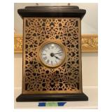 Black and Gold Mantel Clock with Pierced Design