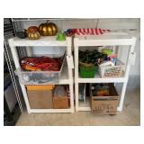 Two Plastic Storage Shelving Units with Contents