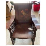 Wooden Rocking Chair with Floral Backrest Inlay