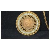 1902 Indian Cent in Pendant w/ faux diamonds &