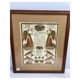 Framed 20x22 Hand-Colored Fraktur Print