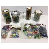 Marbles and Rocks in Jars and Bags