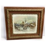 Currier and Ives 'The Village Church' Print, Frame