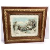 Currier and Ives Lithograph 'The Old Water Mill',