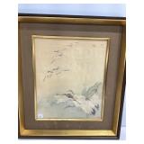 Silk Painting of Cranes with Chop Mark, Japan 1961