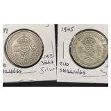 1944, 1945 Silver Great Britain Two Shillings