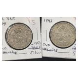 1941, 1942 Silver Great Britain Two Shillings