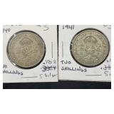 1940, 1941 Silver Great Britain Two Shillings