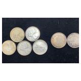 (7) Silver World Coins: (5) Canada 25 Cents, 18??