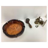 Ashtray, Wooden Mallet, and Brass Bells