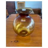 Amber Glass Vase with Wide Flared Rim