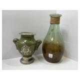Two Decorative Vases: Green Ceramic and Gradient G