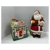 Santa and Gingerbread House Ceramic Cookie Jars