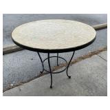 Round Mosaic Tile Outdoor Table With Metal Base