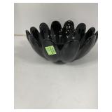 Black Glossy Glass Bowl with Scalloped Edge