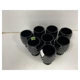 Eight Black Hobnail Glass Tumblers