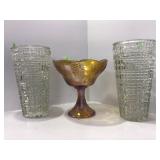 Oberglas Clear Vases and Amber-Colored Compote