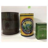 Three Vintage Tins: Calumet, Swiss Cheese, Dust Ab