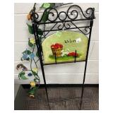 Metal Garden Welcome Sign with Bird and Flower Gar