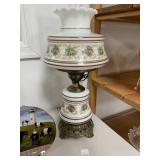 Floral Glass Hurricane Table Lamp with Brass Base