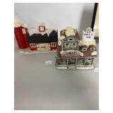 Two Ceramic Light-Up Holiday Buildings